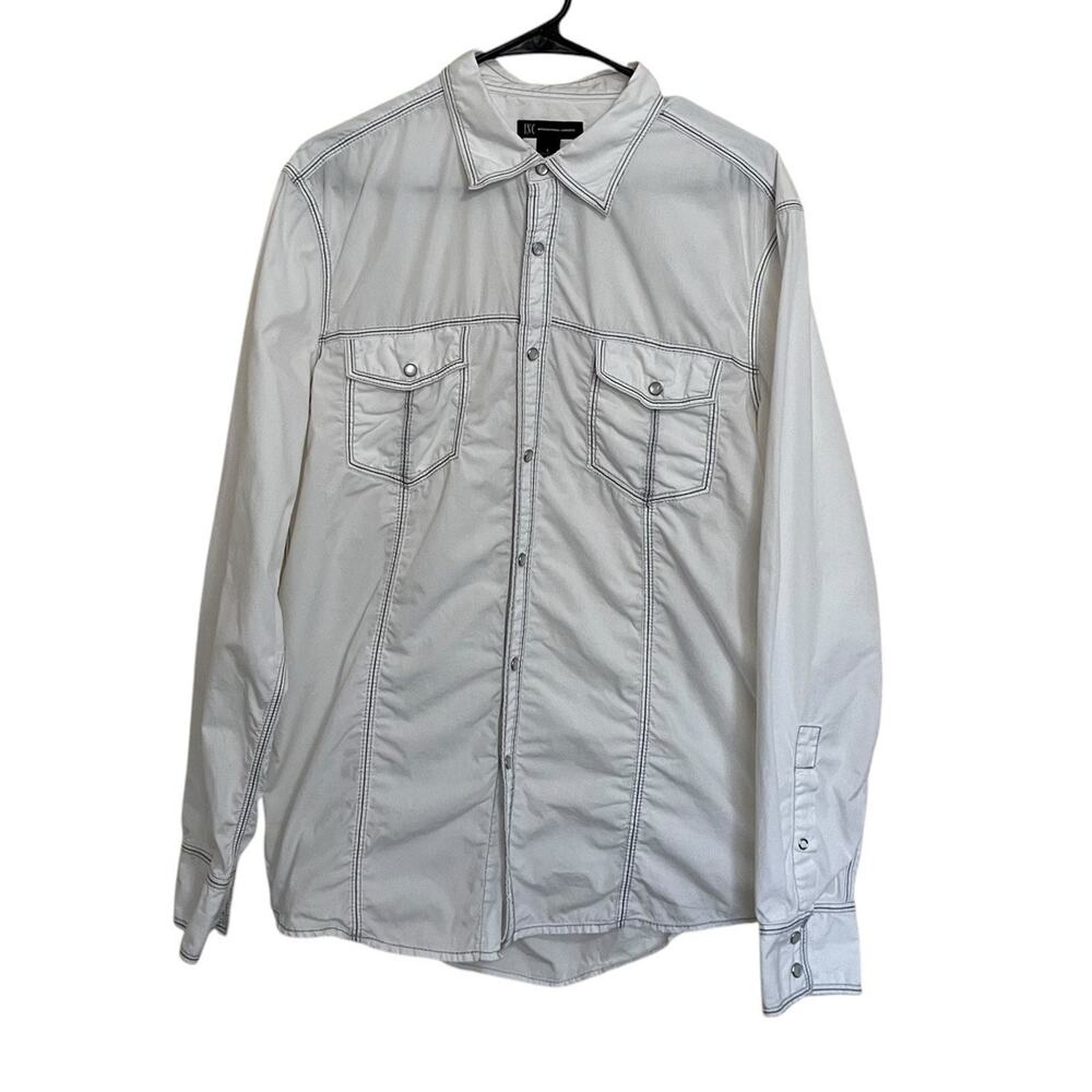 INC International Concepts | Men L White Button Up Shirt Pearl Snap Western Y2K